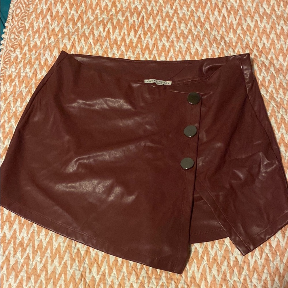 Haute Monde Maroon Faux Leather Skirt